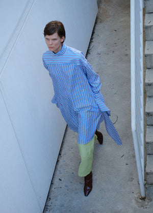 Tie Front Tunic Dress in Blue Stripe