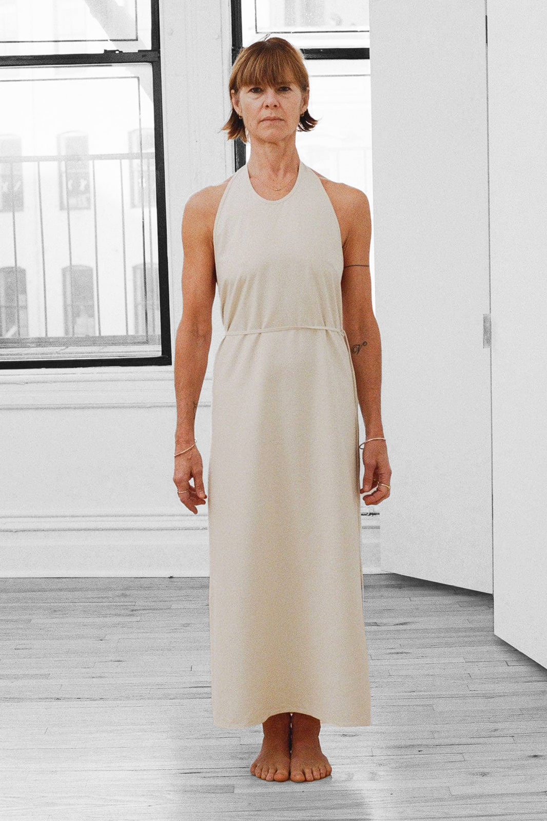 Apron Dress in Off White Silk by Baserange