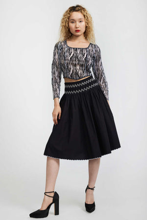 Long Sleeve Dirndl Crop in Flocked Zebra