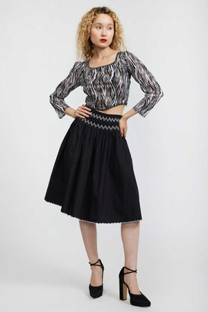 Long Sleeve Dirndl Crop in Flocked Zebra