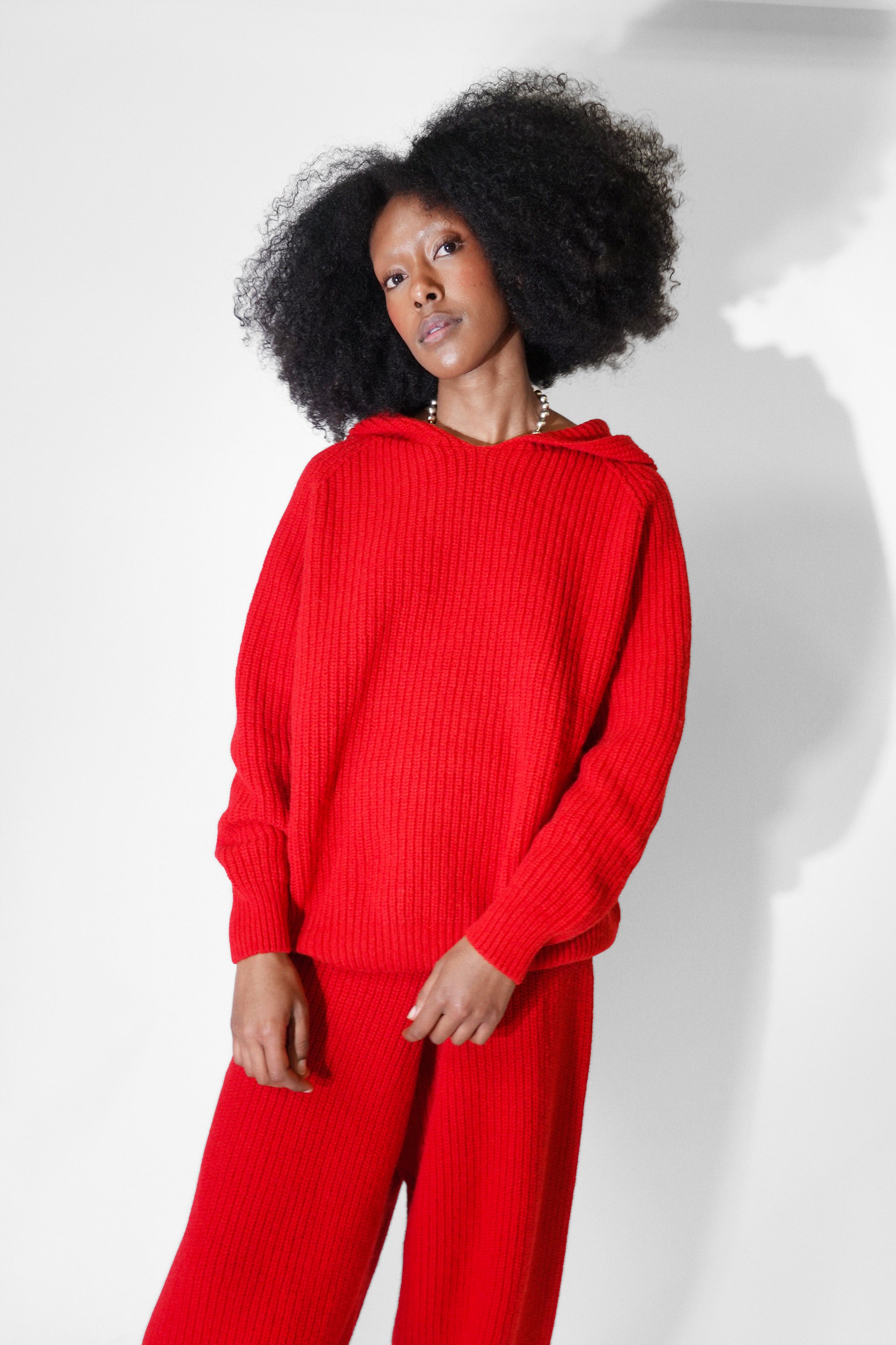 Mea Hoodie in Red Recycled Wool by Baserange