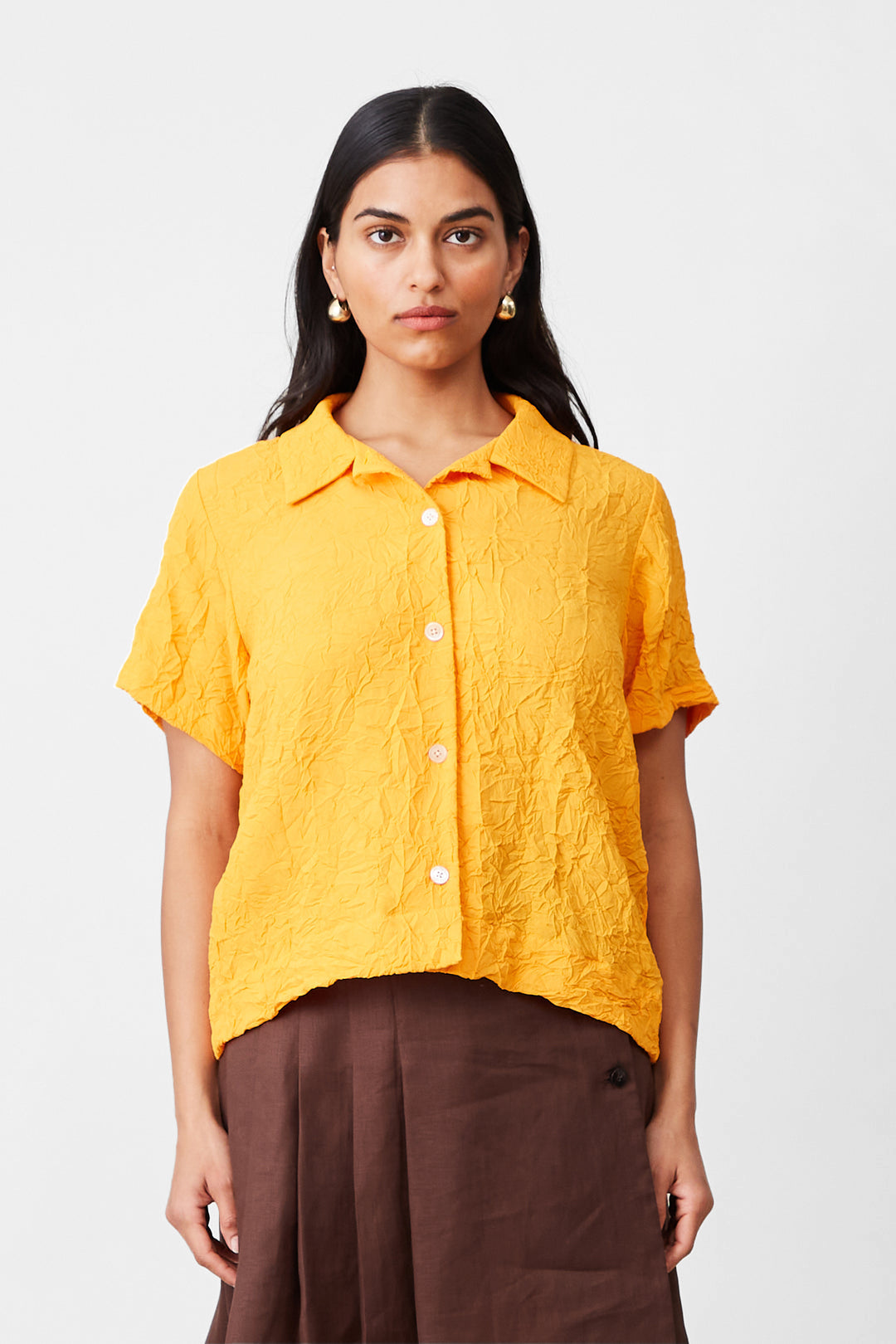 Johanson Shirt in Tangerine Crinkle Viscose