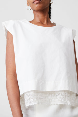 Lucy Top in White Poplin Lace by Caron Callahan