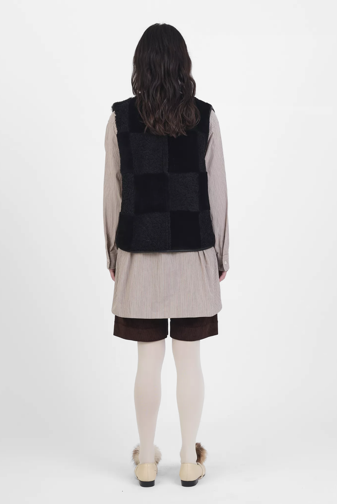 Suede Back Curly Hair Patchwork Check Ella Vest in Black by Cawley http://www.shoprecital.com