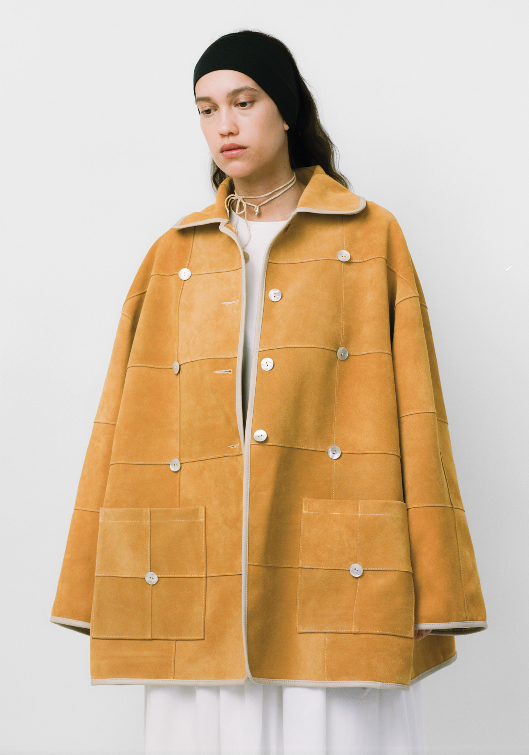 Pearl Long Avis Jacket in Mustard Suede by Cawley