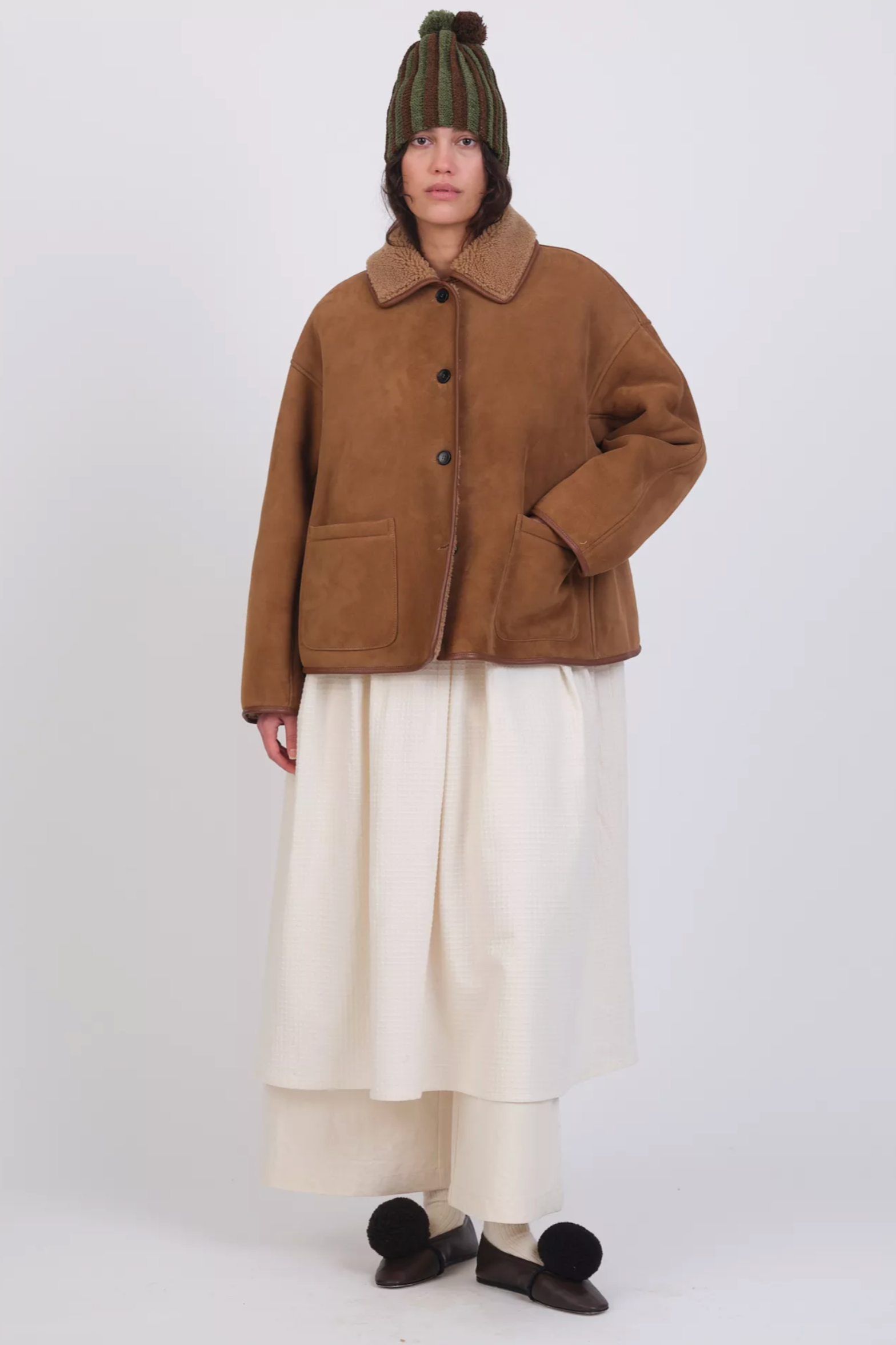 Suede Back Curly Hair Sheepskin Avis Jacket in Tan