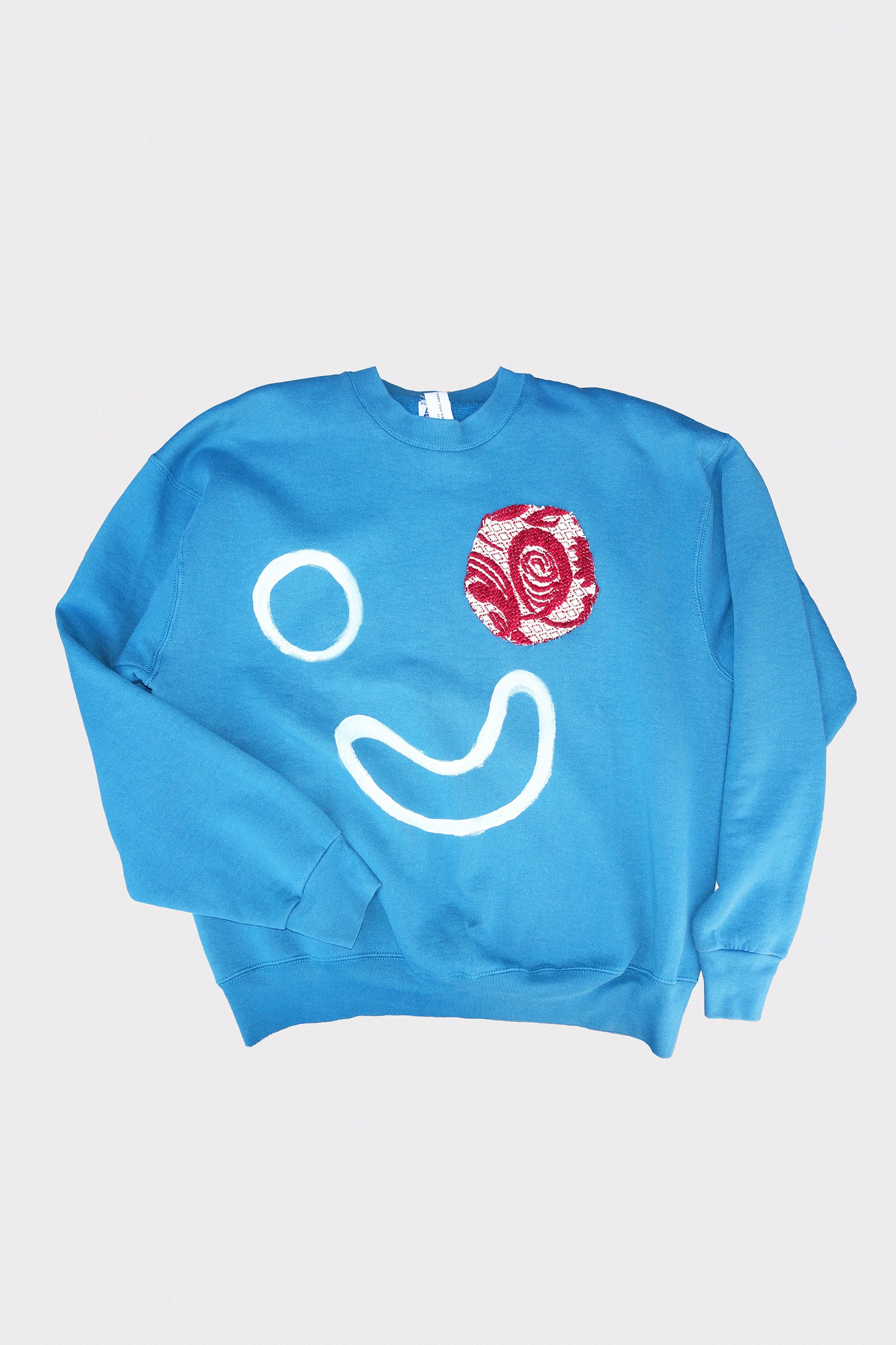 Patchwork Vintage Smile Sweatshirt in Teal