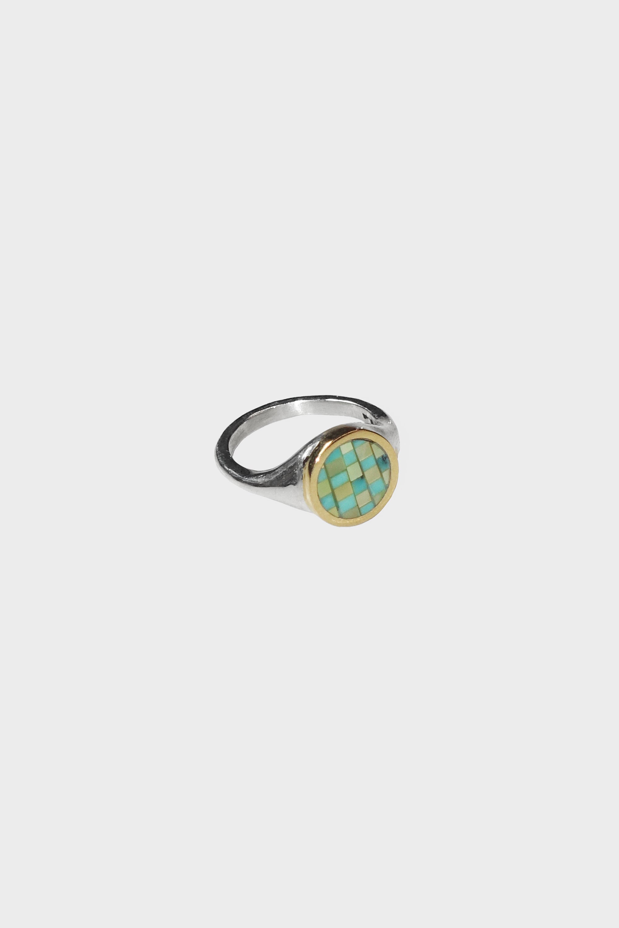 Turquoise & Pearl Checker Ring