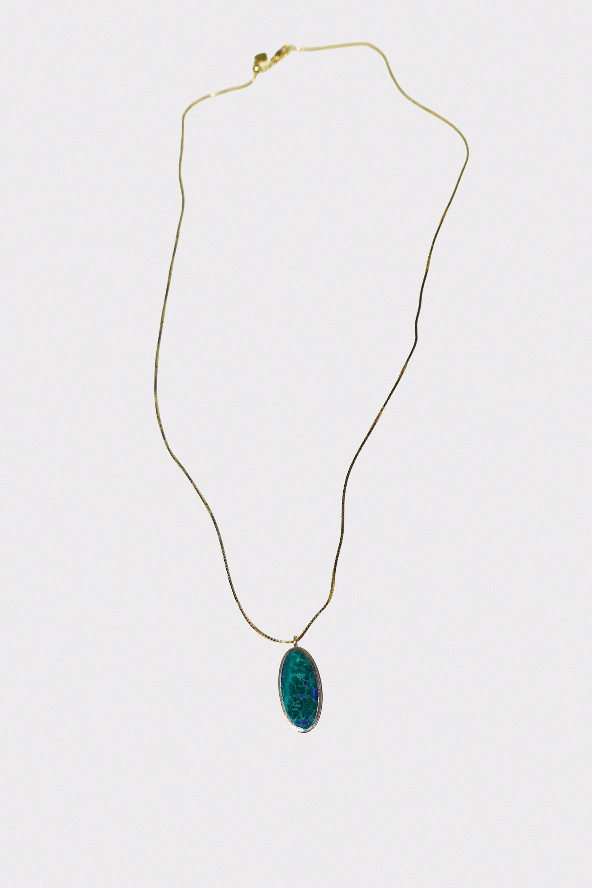 Letter S Necklace in 14k Yellow Gold & Malachite Azurite