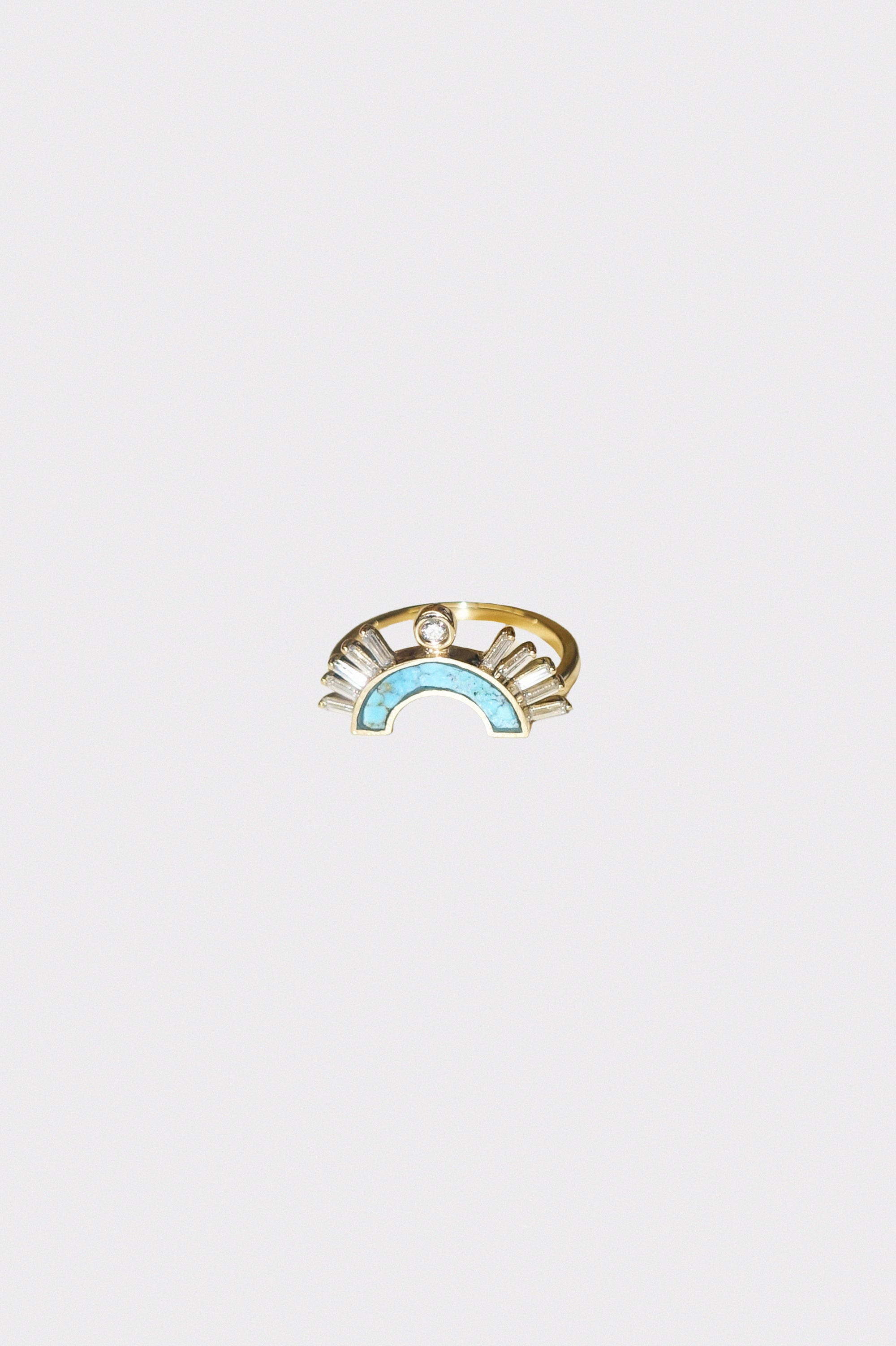 Baguette Rising Sol Crown in 14k Yellow Gold & Water Web Turquoise