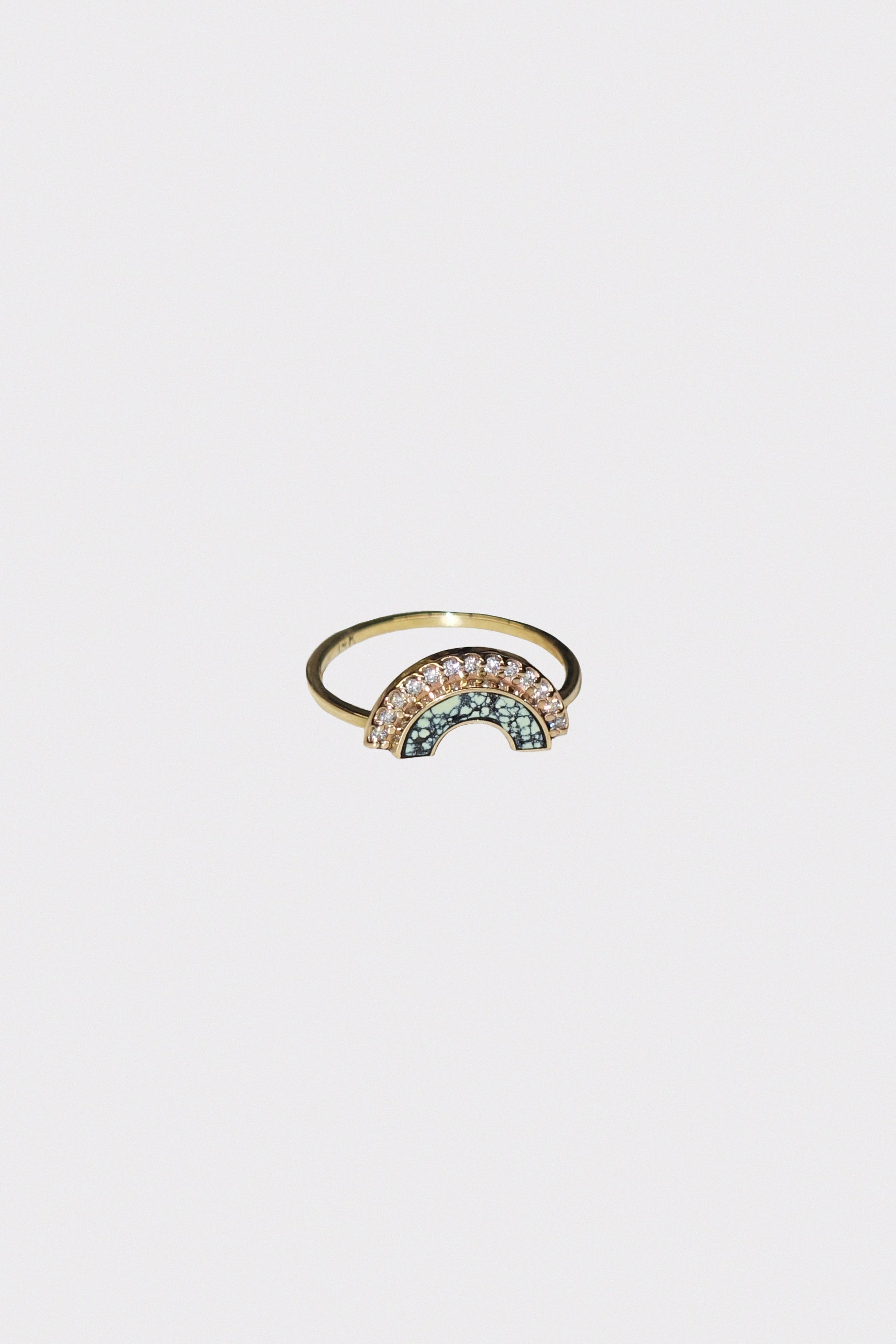 Pavé Arch Crown in 14k Yellow Gold & Peacock Turquoise