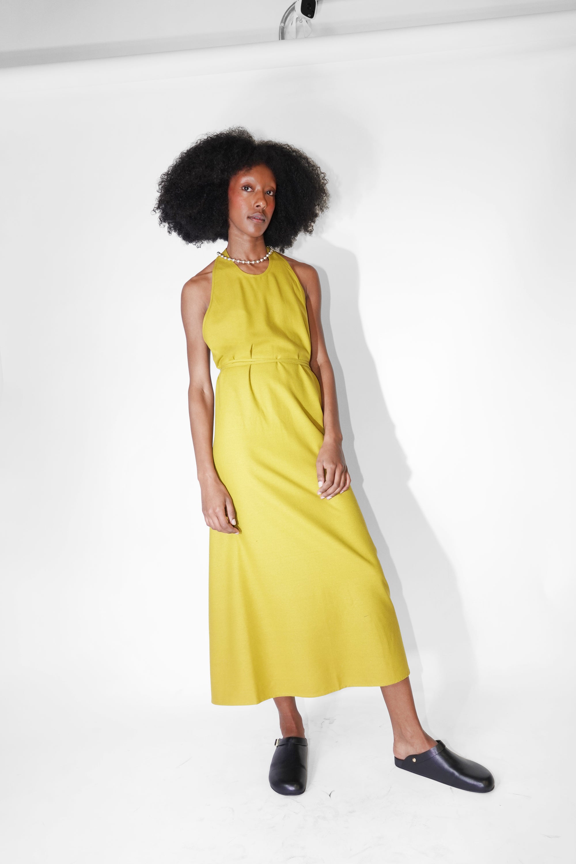 Apron Dress in Sophos Green Silk by Baserange