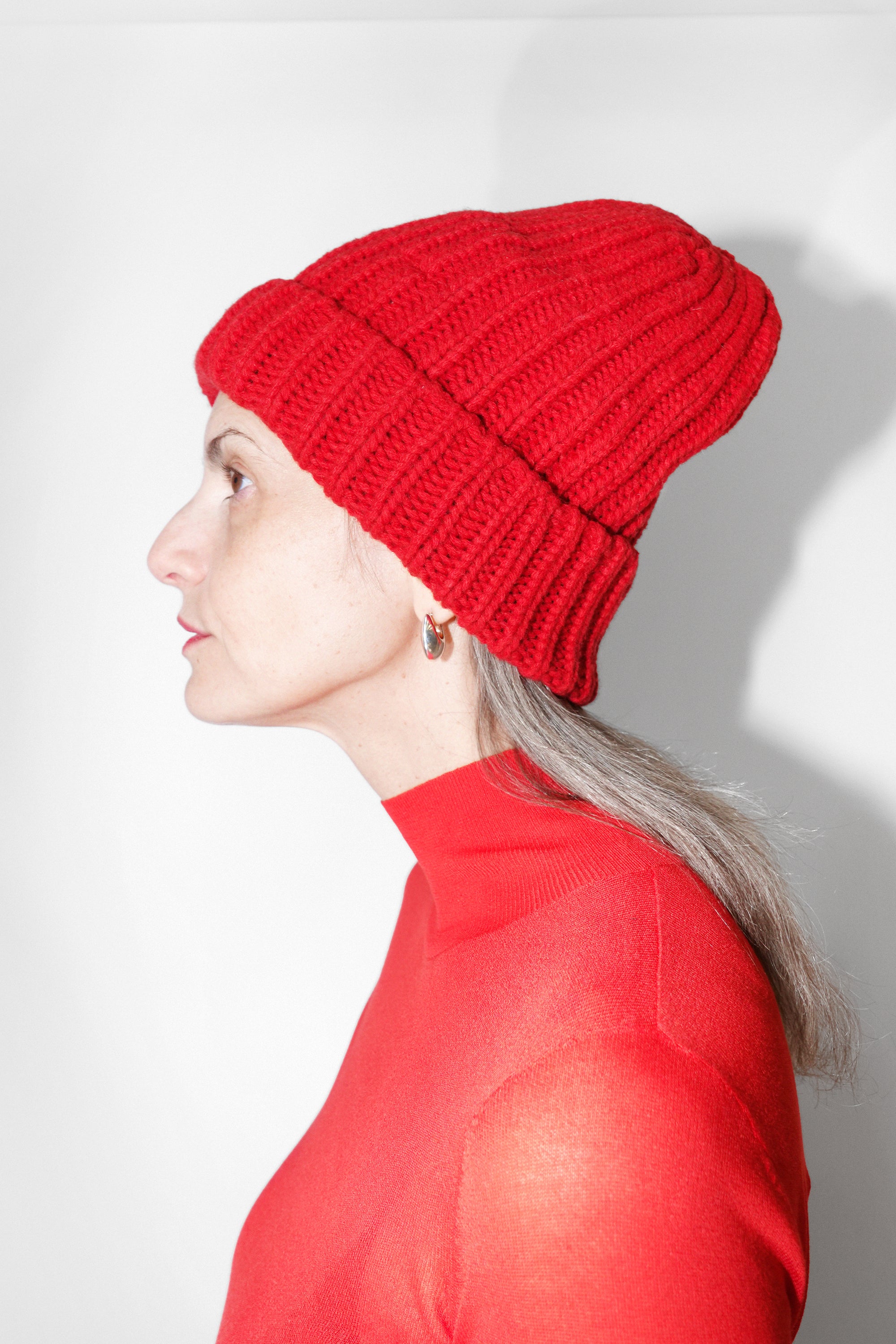 Mea Beanie in Red Recycled Wool by Baserange