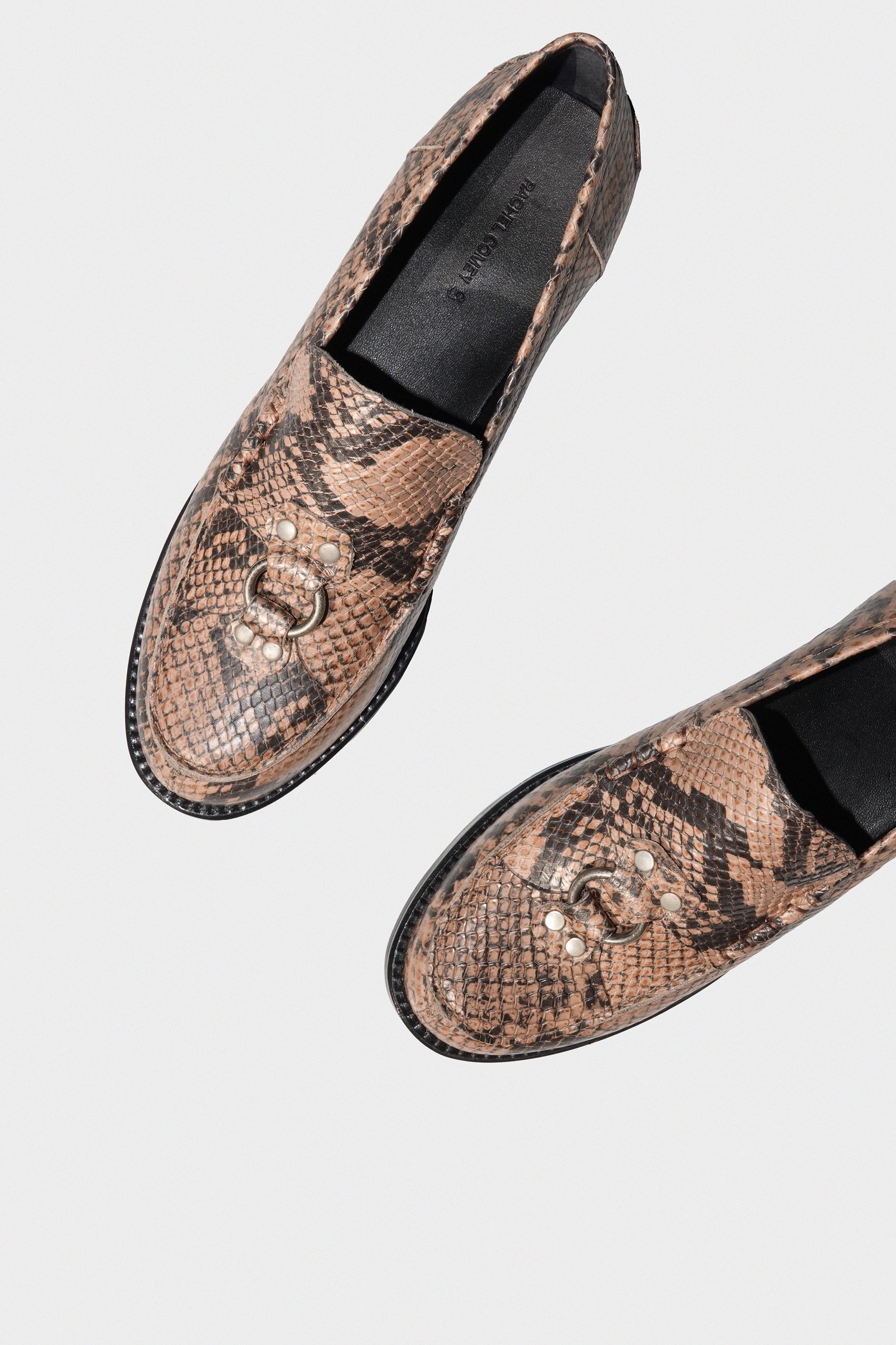 Fidelio Flat in Latte Snakeskin Print Leather