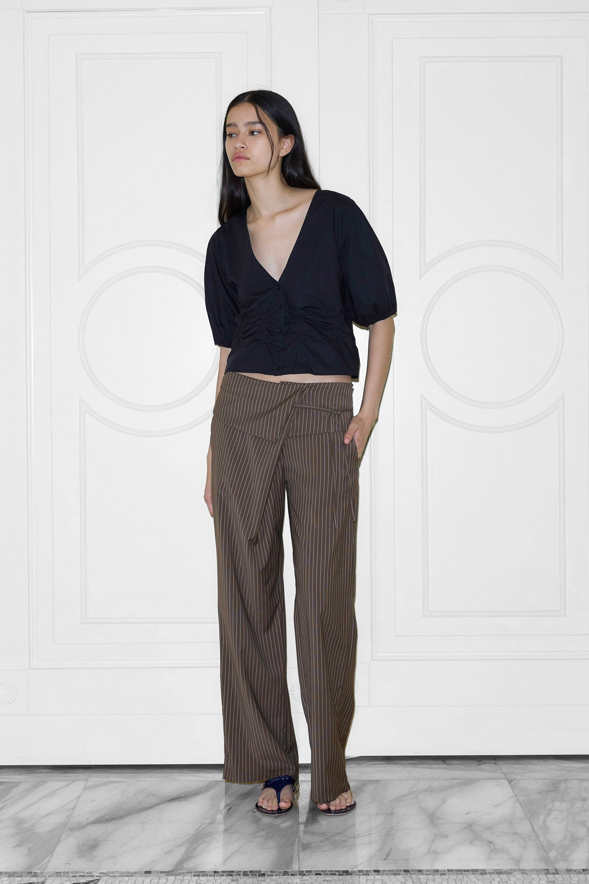 Folded Wool Pant in Sable Stripe by Deiji Studios