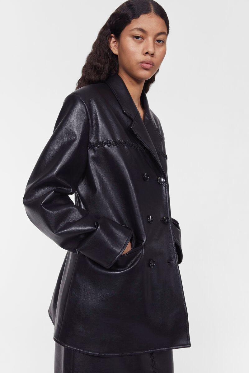 Carena Stitch Leather Blazer in Black by Rodebjer