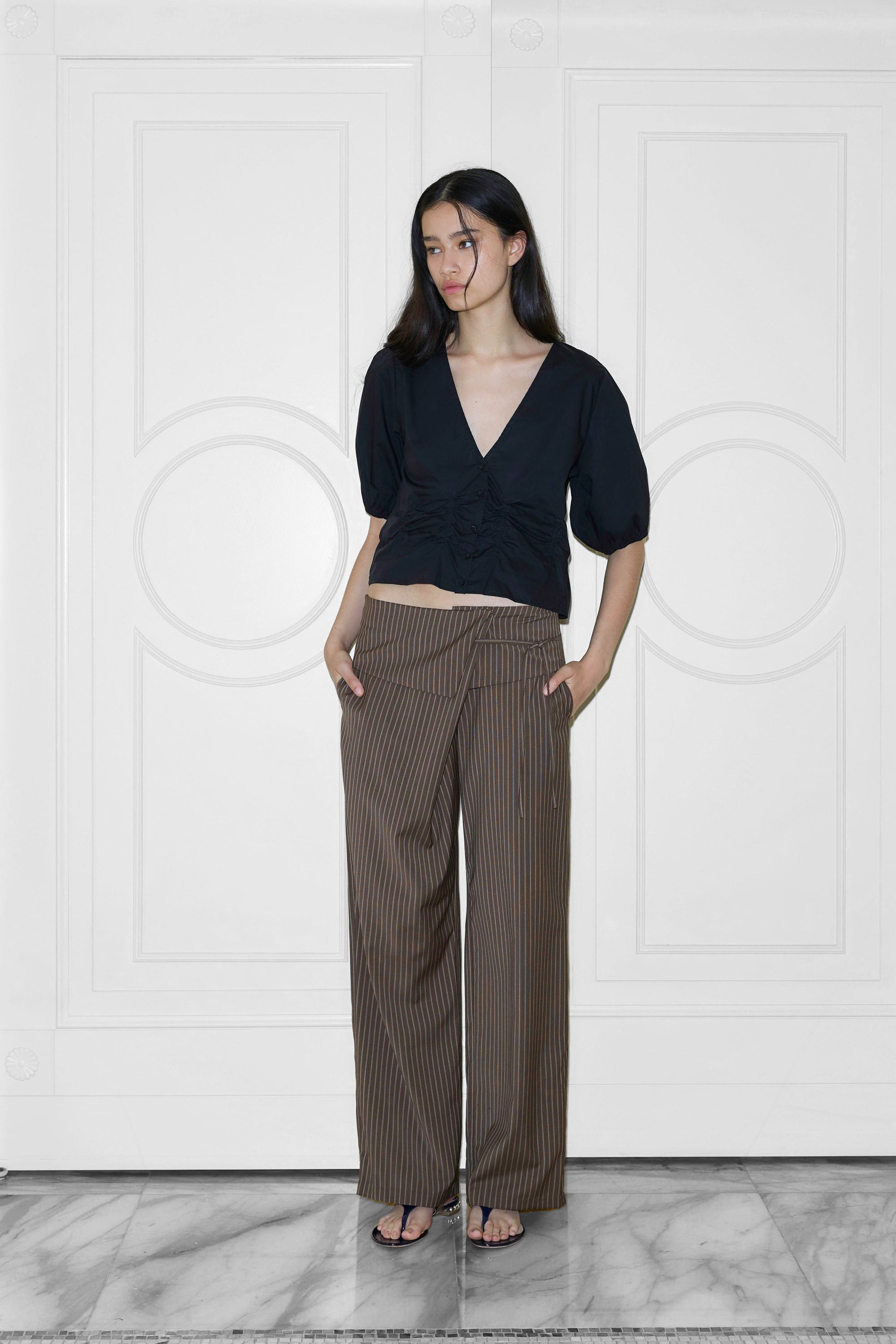 Folded Wool Pant in Sable Stripe by Deiji Studios