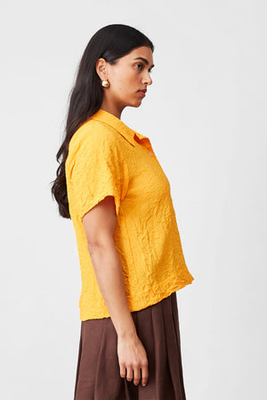 Johanson Shirt in Tangerine Crinkle Viscose BY CARON CALLAHAN