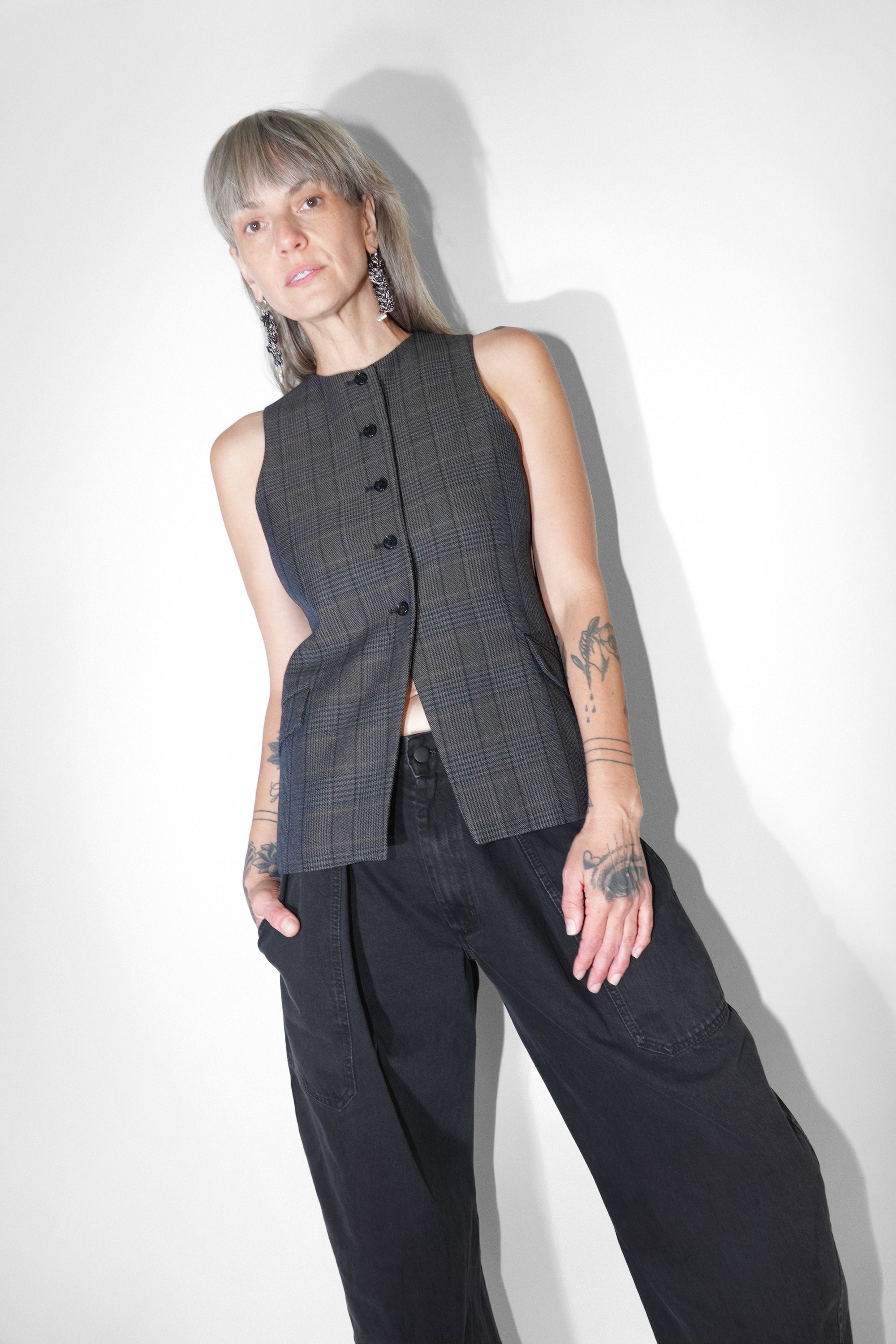 Ira Suit Vest in Smoke Winter Madras by Kallmeyer