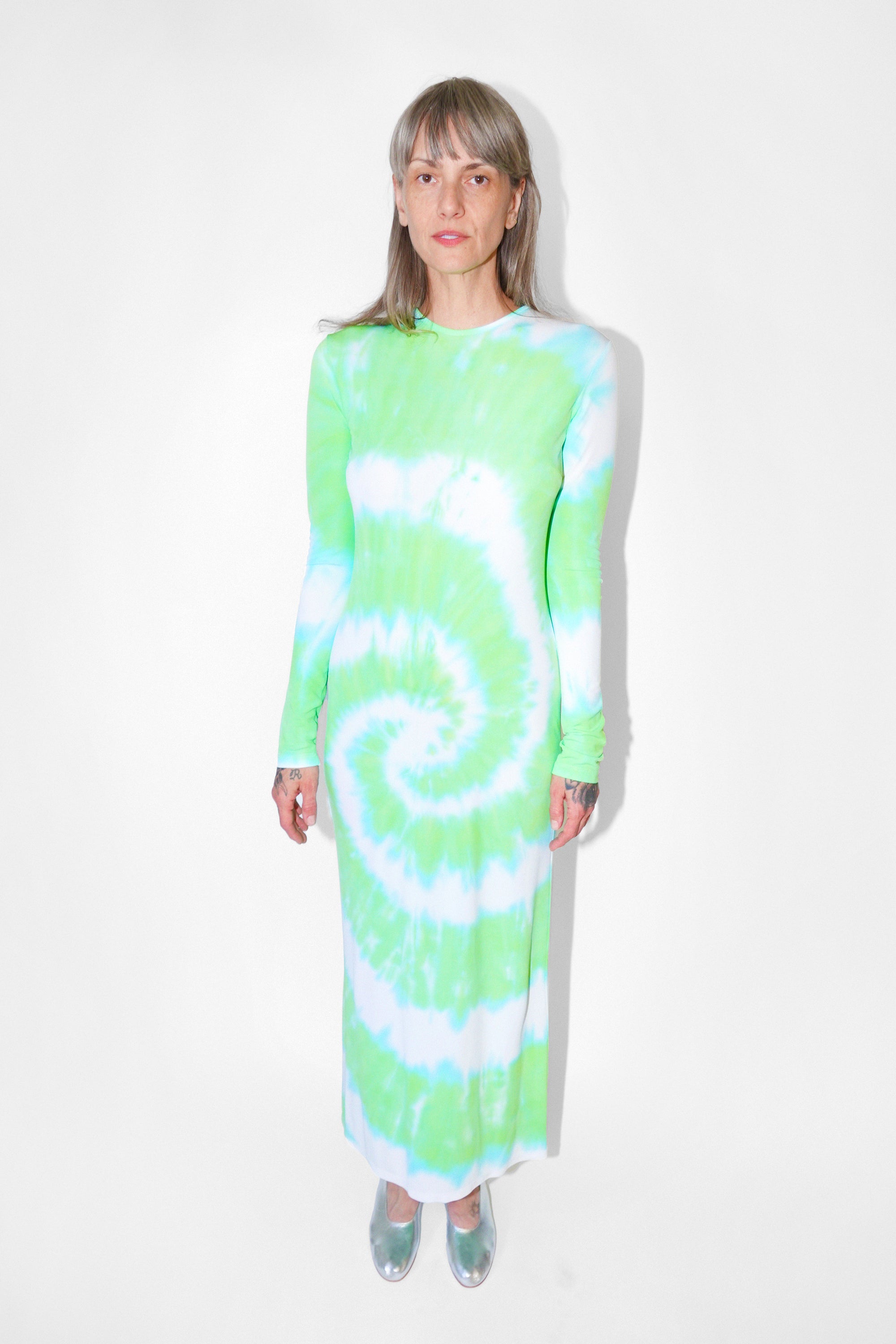 Long Sleeve Dress in Lime Tie-Dye by Nomia