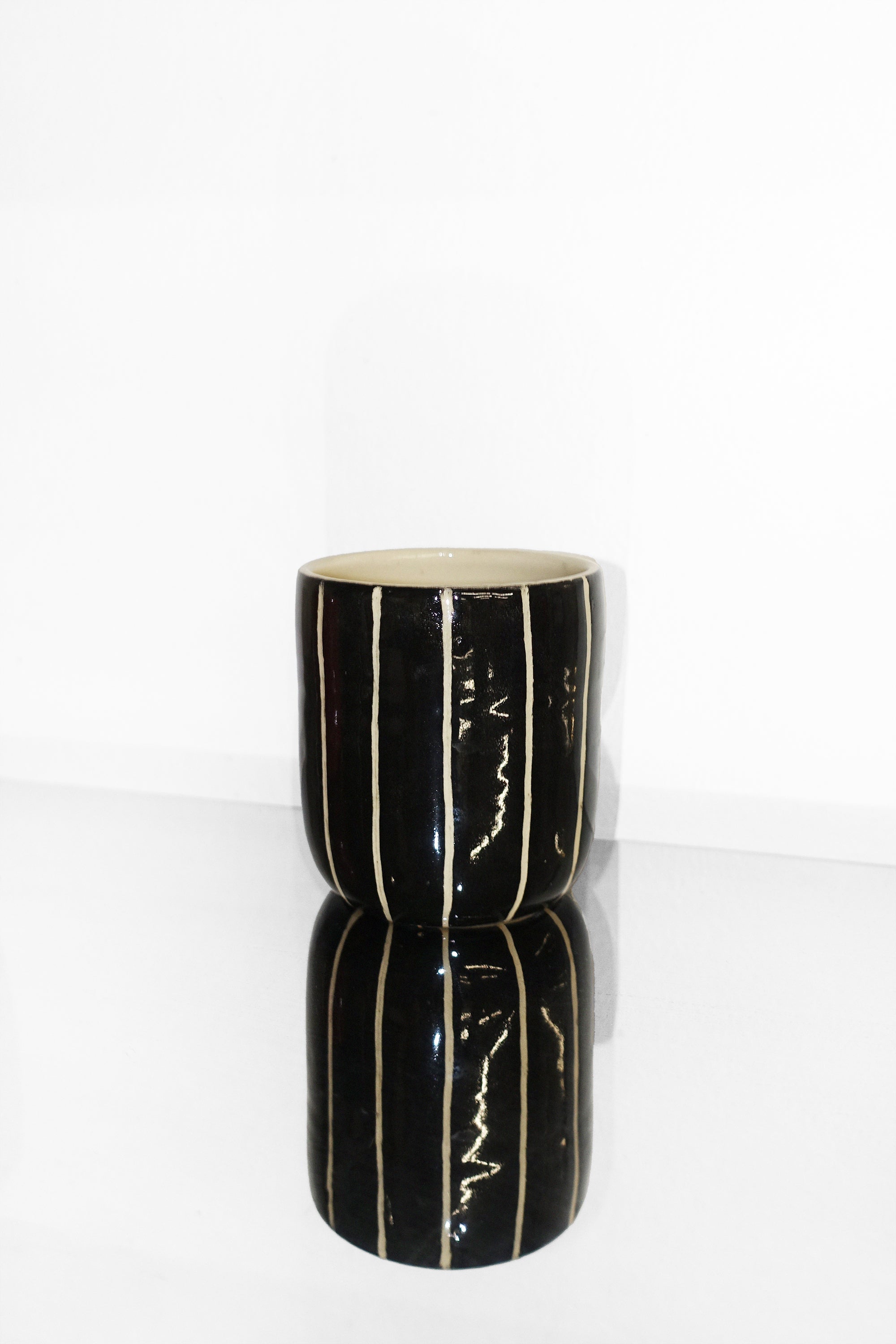 Small Ceramic Tumbler in Black & White Stripes by Nightshift Ceramics