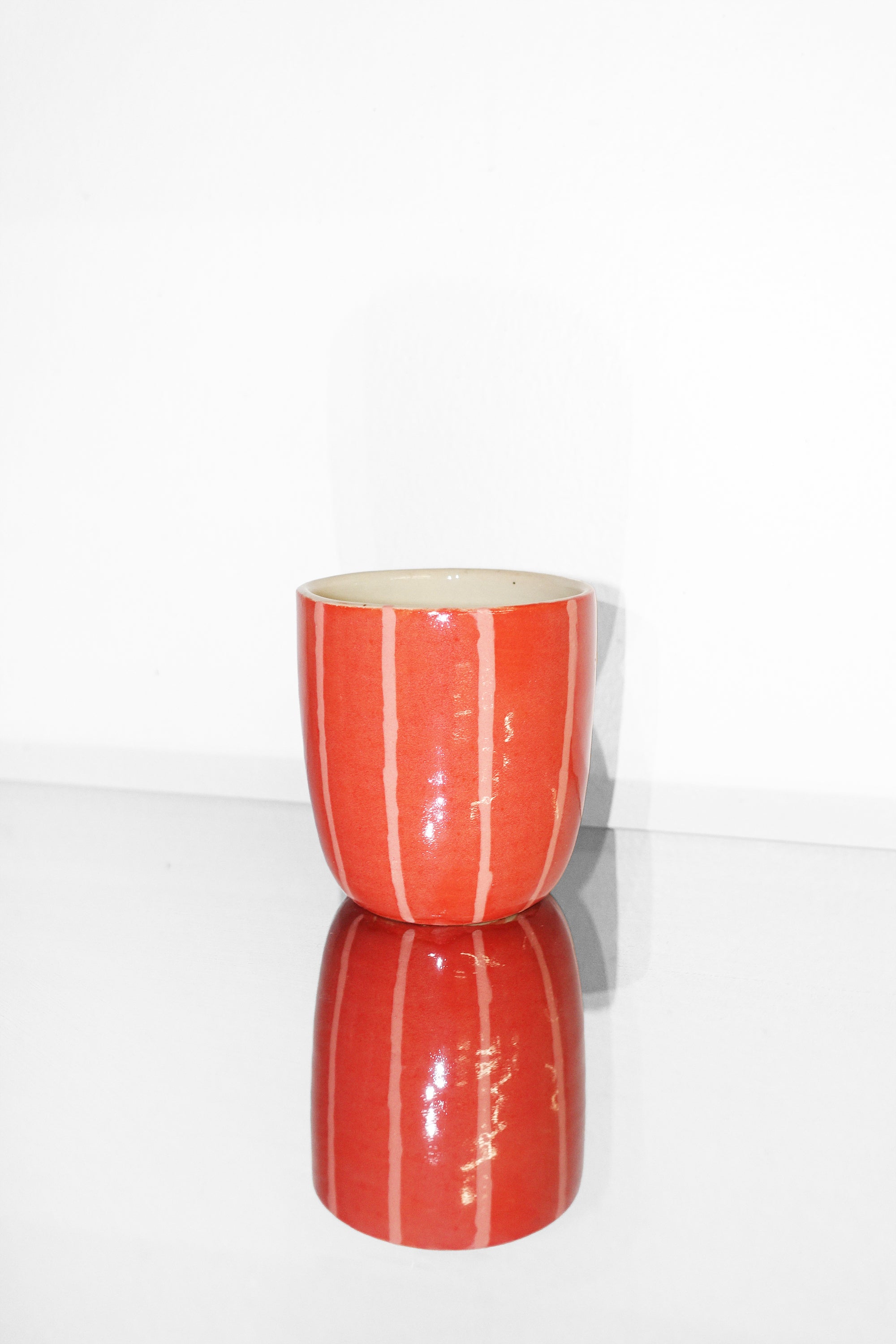 Small Ceramic Tumbler in Red & Pink Stripes by Nightshift Ceramics