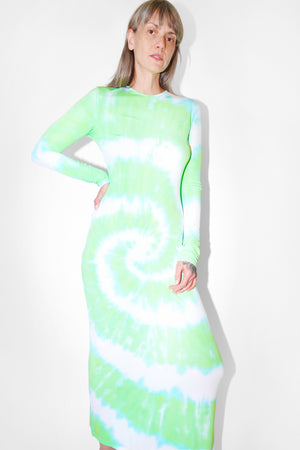 Long Sleeve Dress in Lime Tie-Dye by Nomia