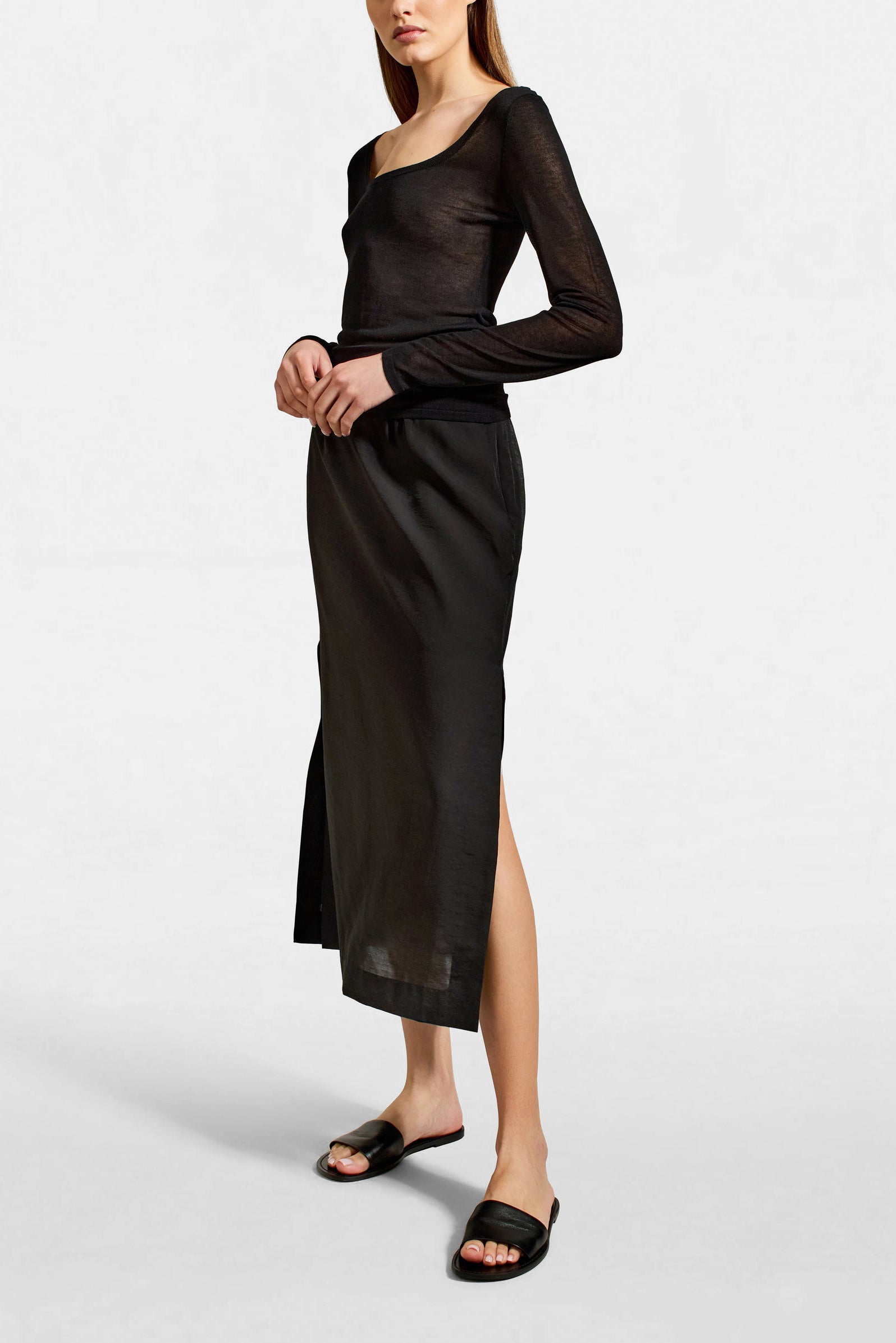 Sasha Sheer Long Sleeve Top in Black by Kallmeyer