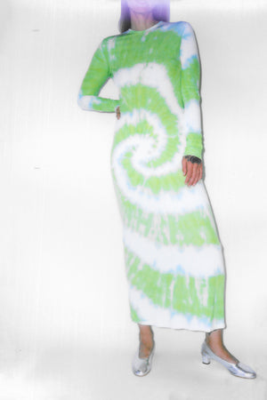 Long Sleeve Dress in Lime Tie-Dye