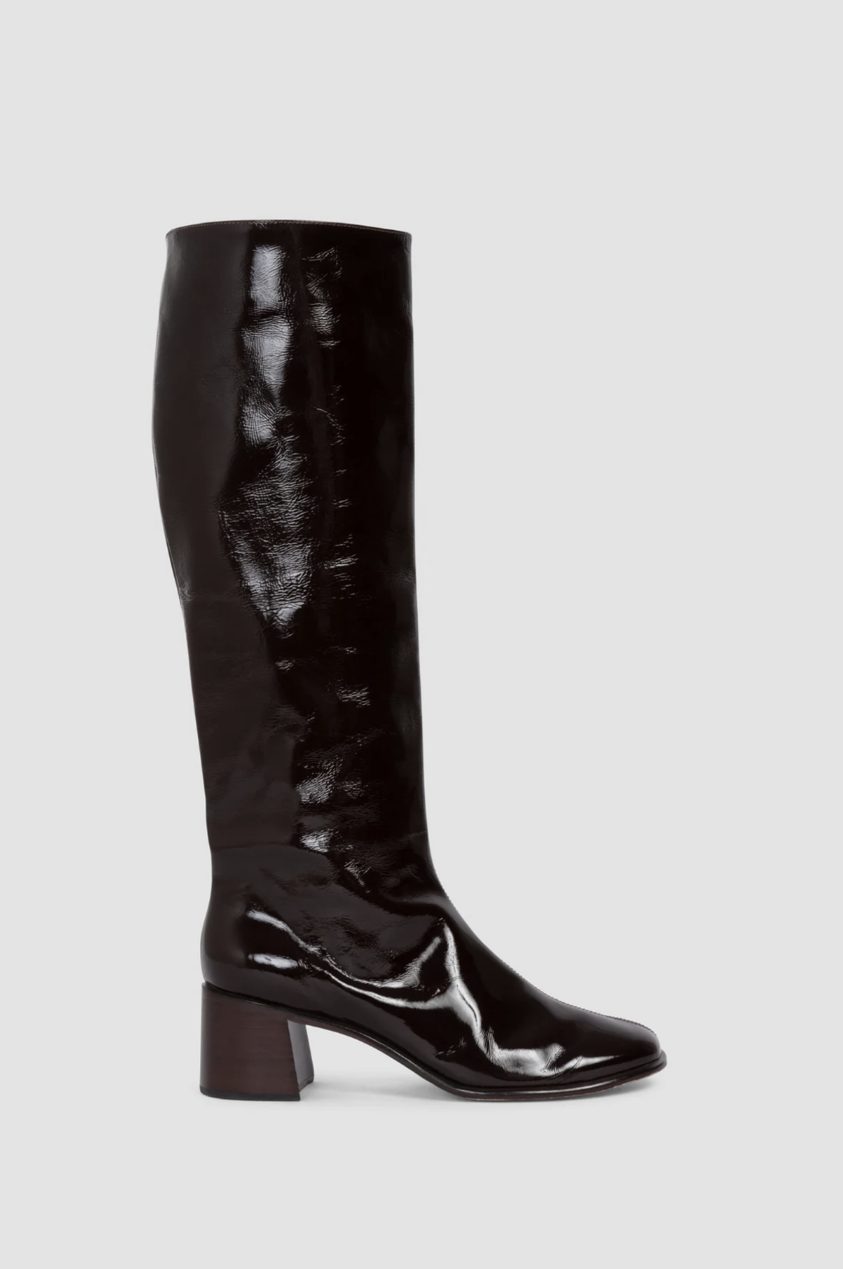 Sugarcane Boot in Brown Crinkle Patent Leather by Rachel Comey