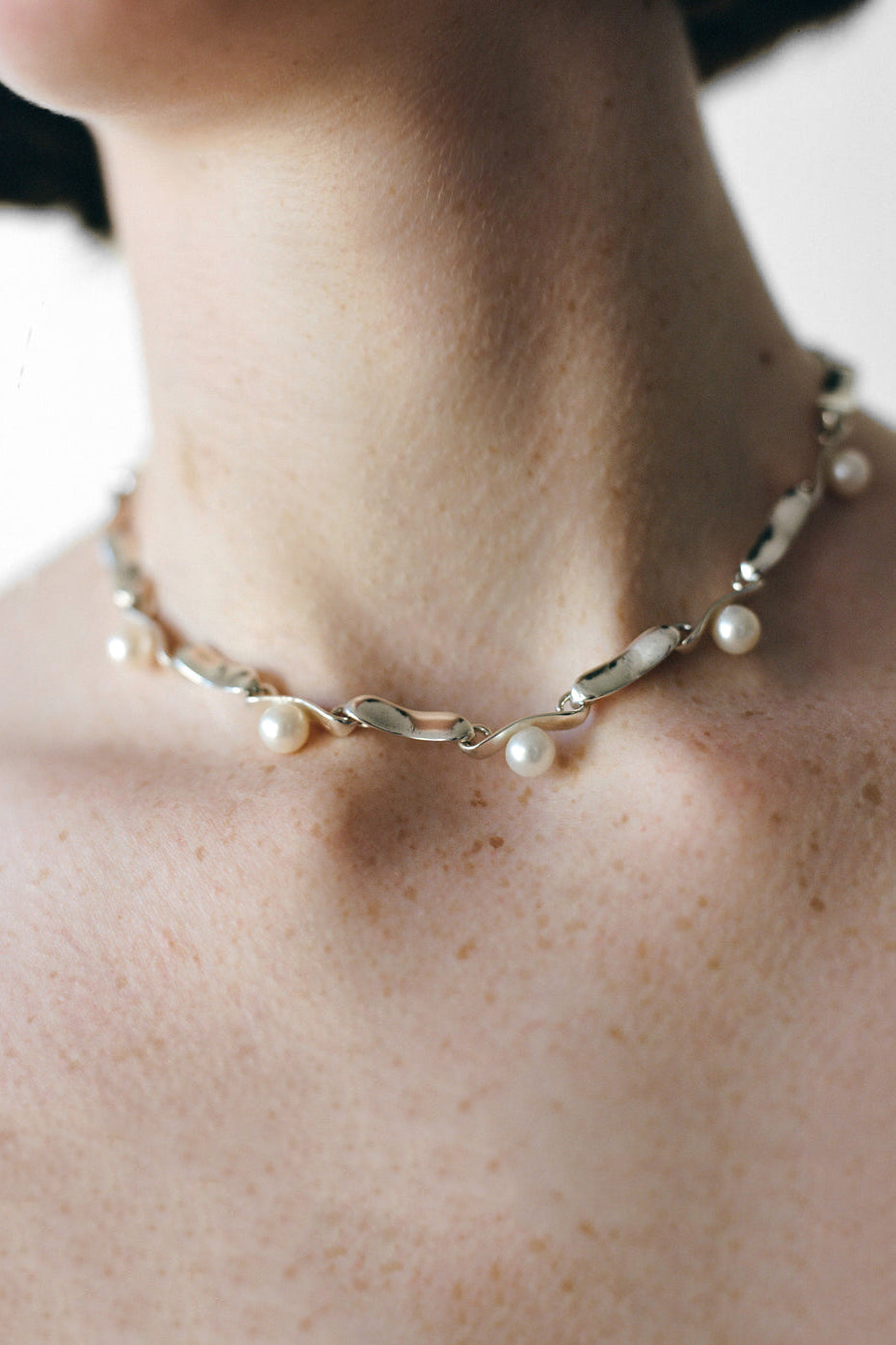 Synthesis Pearl Necklace in Sterling Silver by Sapir Bachar