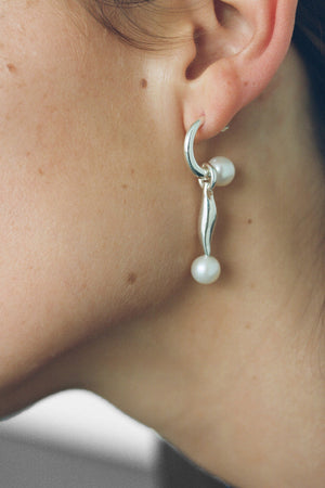 Figurine Pearl Hoops in Sterling Silver by Sapir Bachar