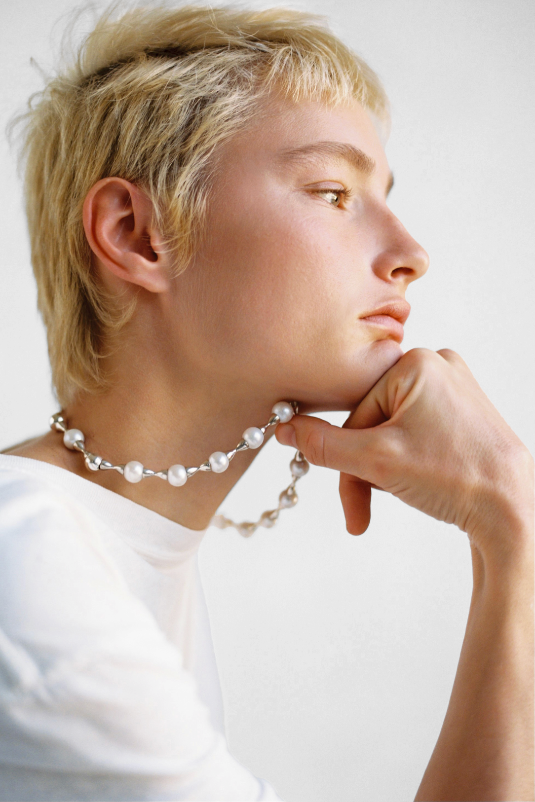 Pearl Hourglass Necklace in Sterling Silver by Sapir Bachar