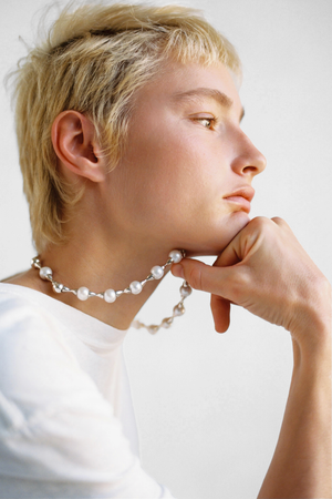 Pearl Hourglass Necklace in Sterling Silver by Sapir Bachar http://www.shoprecital.com