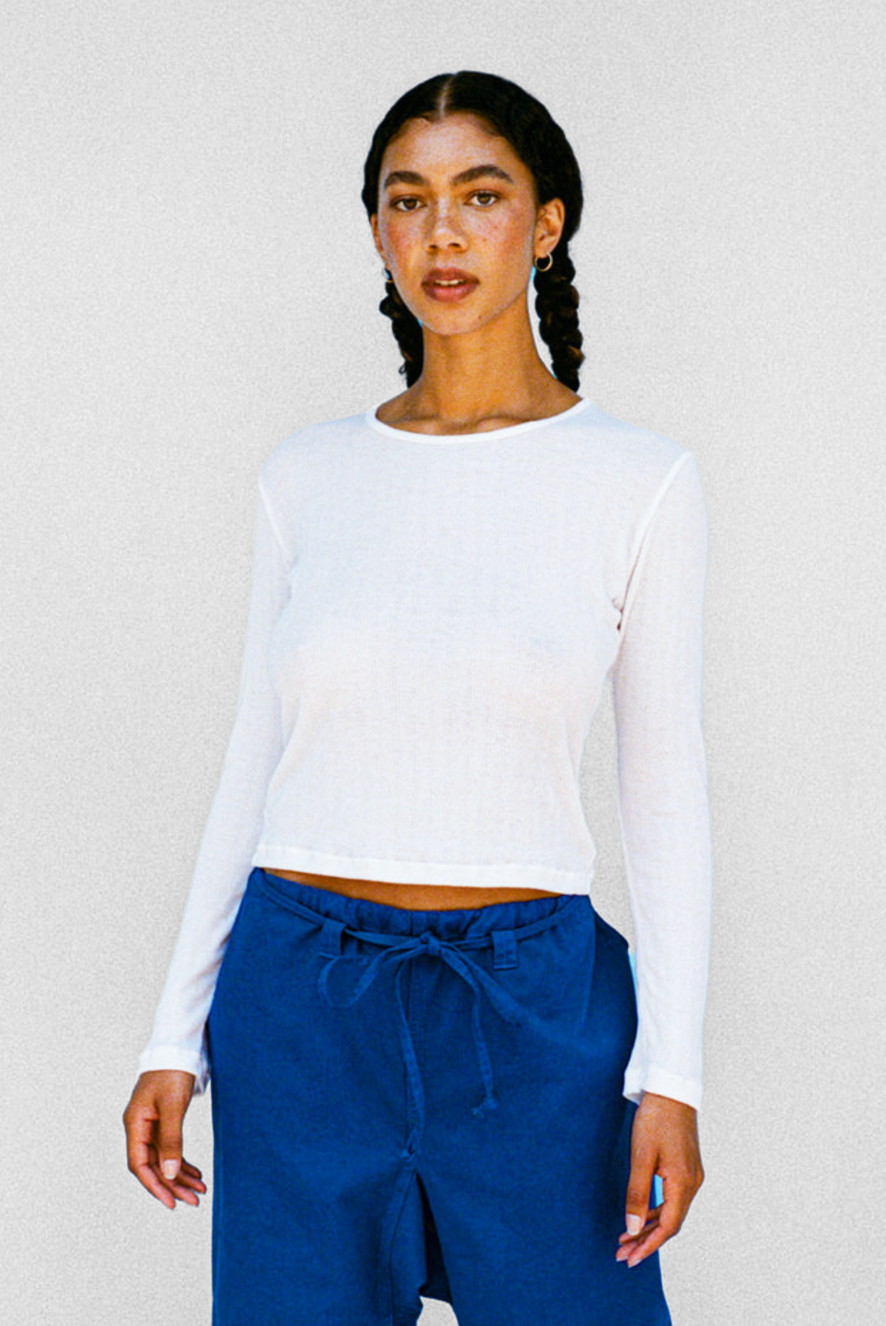 Pointelle Perla Long Sleeve Tee in White