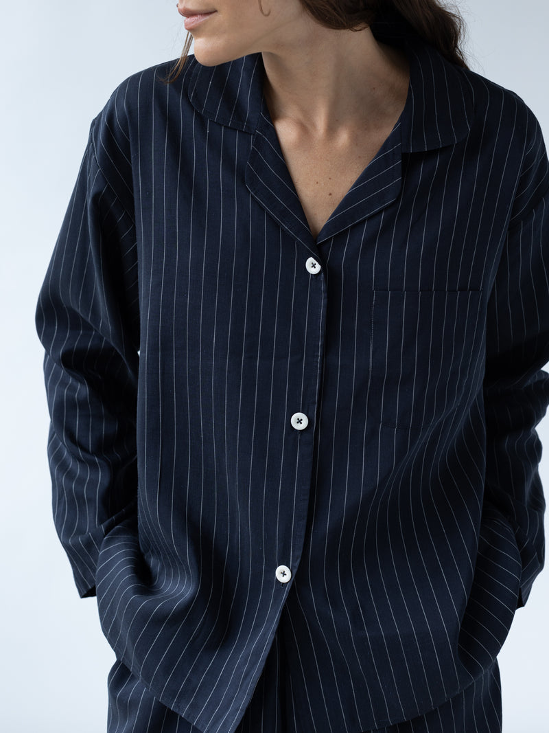 Pajama Shirt in Blue Pinstripe