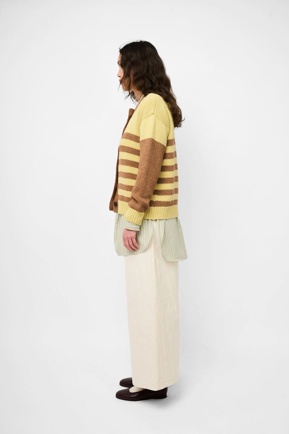 Stripe Cardigan in Celery & Nutmeg by Cawley http://www.shoprecital.com