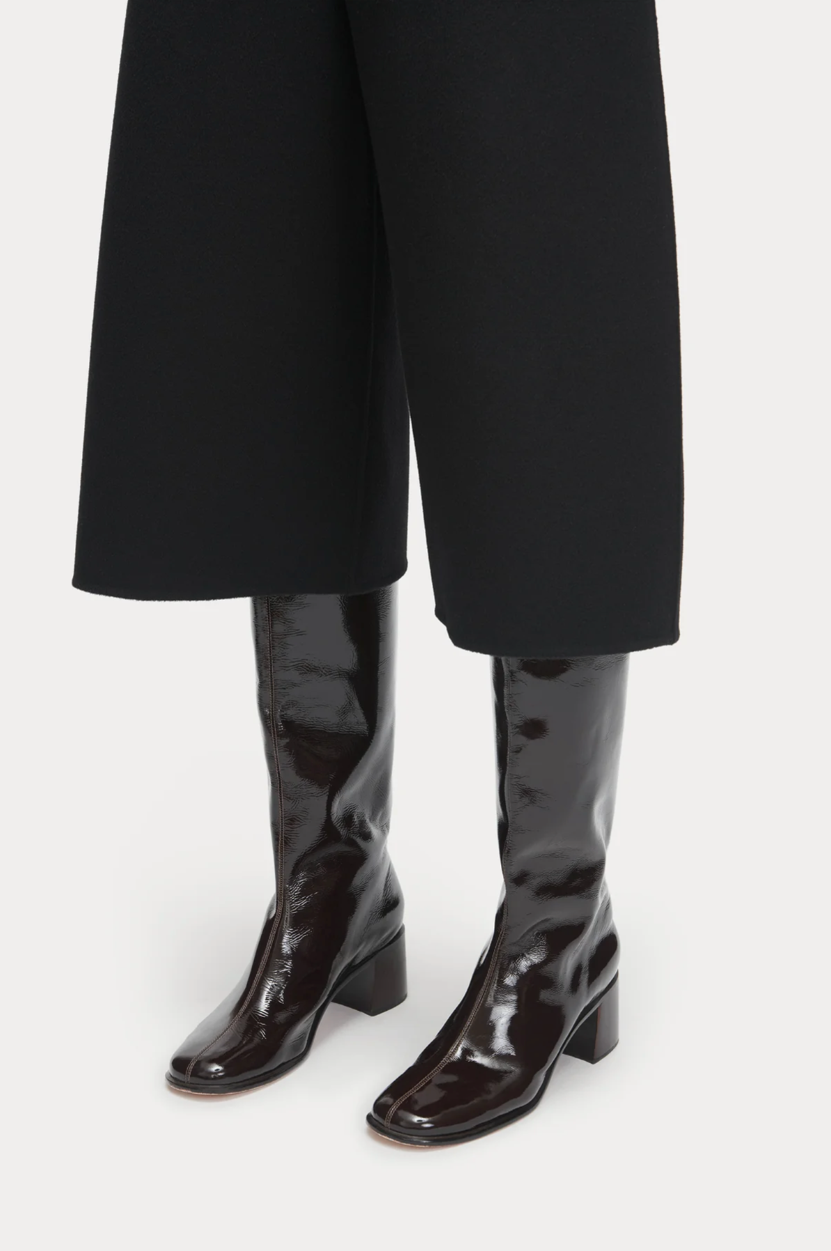 Sugarcane Boot in Brown Crinkle Patent Leather by Rachel Comey