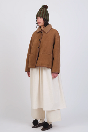 Suede Back Curly Hair Sheepskin Avis Jacket in Tan